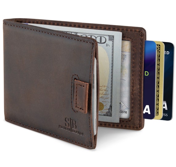 Money Clip Slim Vintage Leather Wallet For Men Front Pocket RFID