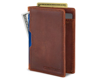 Travel Wallet RFID Blocking Bifold Slim Genuine Leather Thin Minimalist Front Pocket Wallets for Men Billfold - Canyon Red 5.S