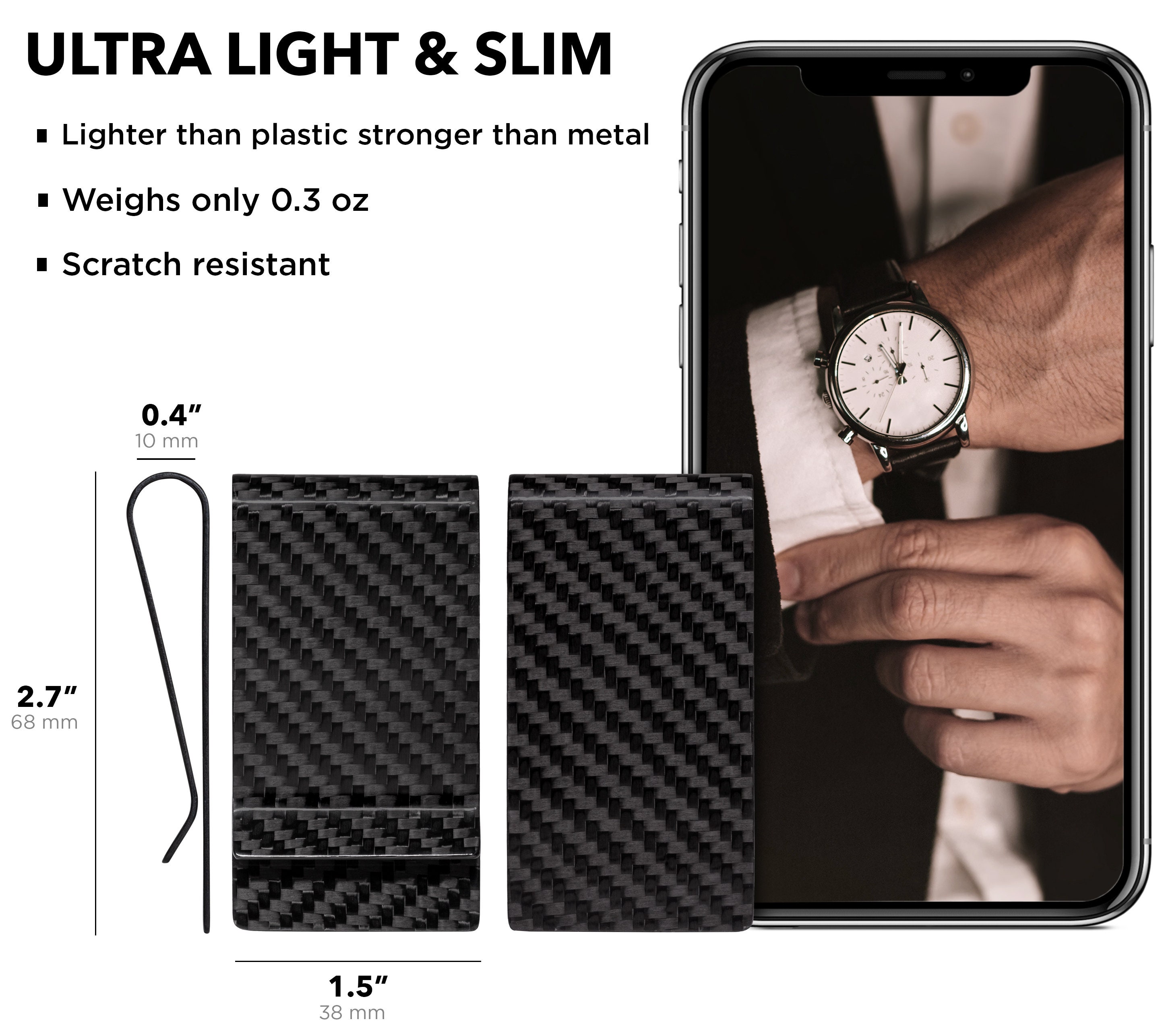 Zclip Carbon Fiber Money Clip - 3K Weave - Front Pocket Minimalist Strong and ...