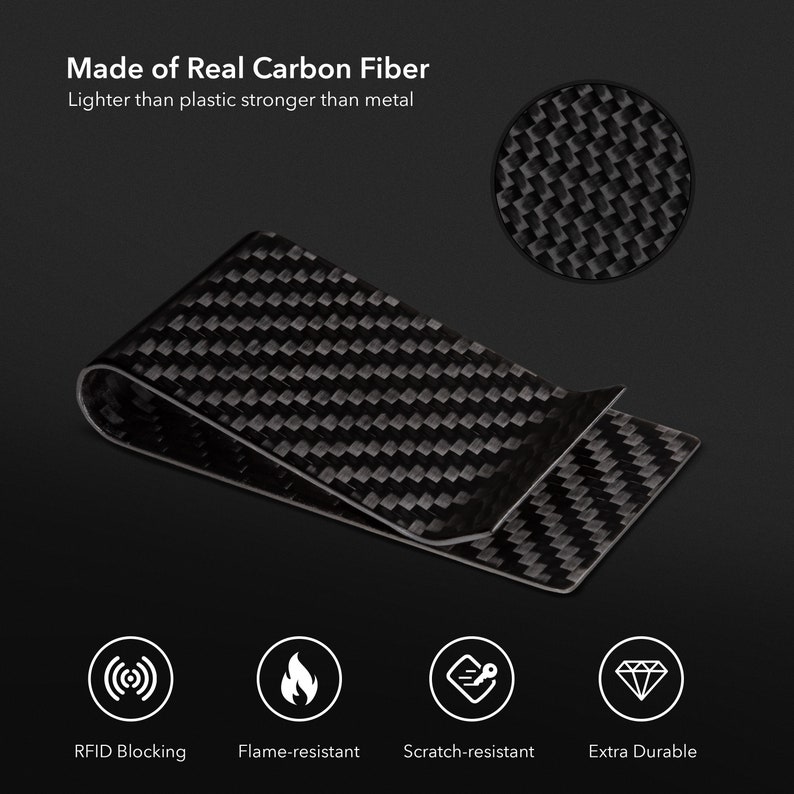 Real Carbon Fiber Money Clip Wallet Credit Card Cash Holder Black Glossy image 6