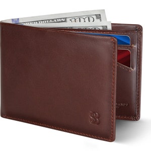 Billetera delgada plegable para hombre, billetera minimalista de cuero de grano completo con bolsillo frontal y bloqueo RFID, delgada, chocolate derretido