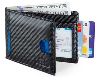 Oxims Men's Genuine Leather RFID Blocking Wallet - Stitch Design, Slim Bifold With Coin Pocket (Black)