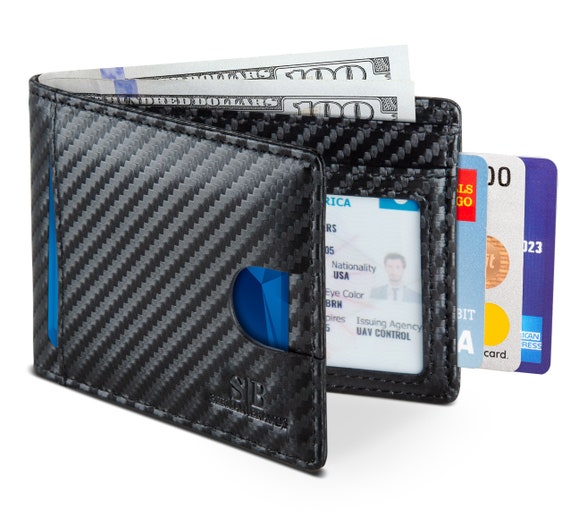 Real Carbon Fibre NFC & RFID blocking protection. Minimalist wallet, slim credit card wallet for men, thin designer billfold, mini rfid card case Ultra-Slim Minimalist Card Holder Black 