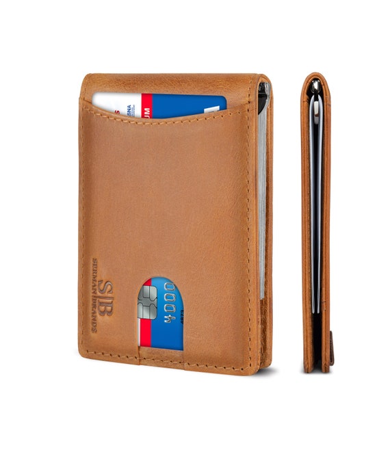 Money Clip RFID Front Pocket Wallet Men Leather Slim Minimalist Wallet
