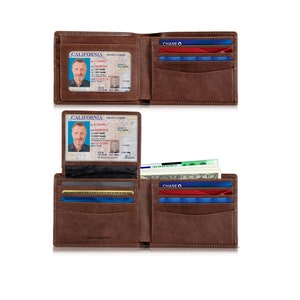 SERMAN BRANDS Cartera RFID con 2 ventanas de identificación para hombre, tapa superior plegable, cartera de viaje de capacidad extra (Ejecutivo asado por la mañana)