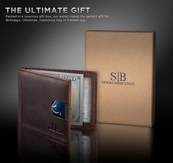 SERMAN BRANDS Front Pocket Wallet with Money Clip Magnetic. Bifold Minimali