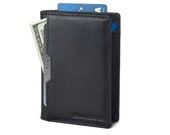 Travel Wallet RFID Blocking Bifold Slim Genuine Leather Thin Minimalist Front Pocket Wallets for Men Billfold - Charcoal Black 5.S