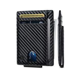 Billetera de bolsillo frontal con clip para dinero, billetera magnética plegable minimalista de cuero RFID para hombres, billetera delgada para tarjetas de crédito, moderna, negra