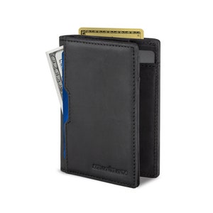 Cartera de viaje con bloqueo RFID, billeteras plegables delgadas de cuero genuino con bolsillo frontal minimalista para hombres, billetera - Negro Carbón 5.S