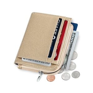 Carteras pequeñas para mujer Cartera delgada para mujer con monedero y tarjetero de crédito. Cartera RFID Mujer Cartera de Cuero Vegano - Champán Mini
