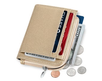 Small Wallets for Women Slim Wallet for Women with Coin Purse and Credit Card Holder. RFID Wallet Women Vegan Leather Wallet- Champagne Mini