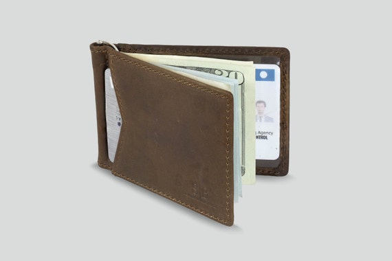 Leather Money Clip Card Wallet Etsy