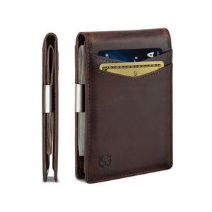 SERMAN BRANDS Money Clip Wallet - Mens Wallets slim Front Pocket RFID Blocking Card Holder Minimalist Mini Bifold Full Grain - Texas Brown