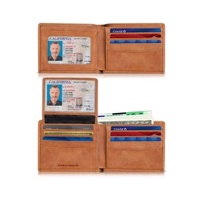 Billetera RFID con 2 ventanas de identificación para hombre, billetera plegable con tapa superior, billetera de viaje con capacidad adicional (California Desert Executive)