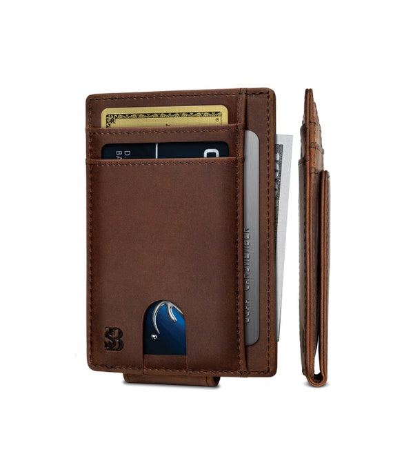 RFID Money Clip for Mens, Bifold leather Wallets Front Pocket Credit Card  Holder