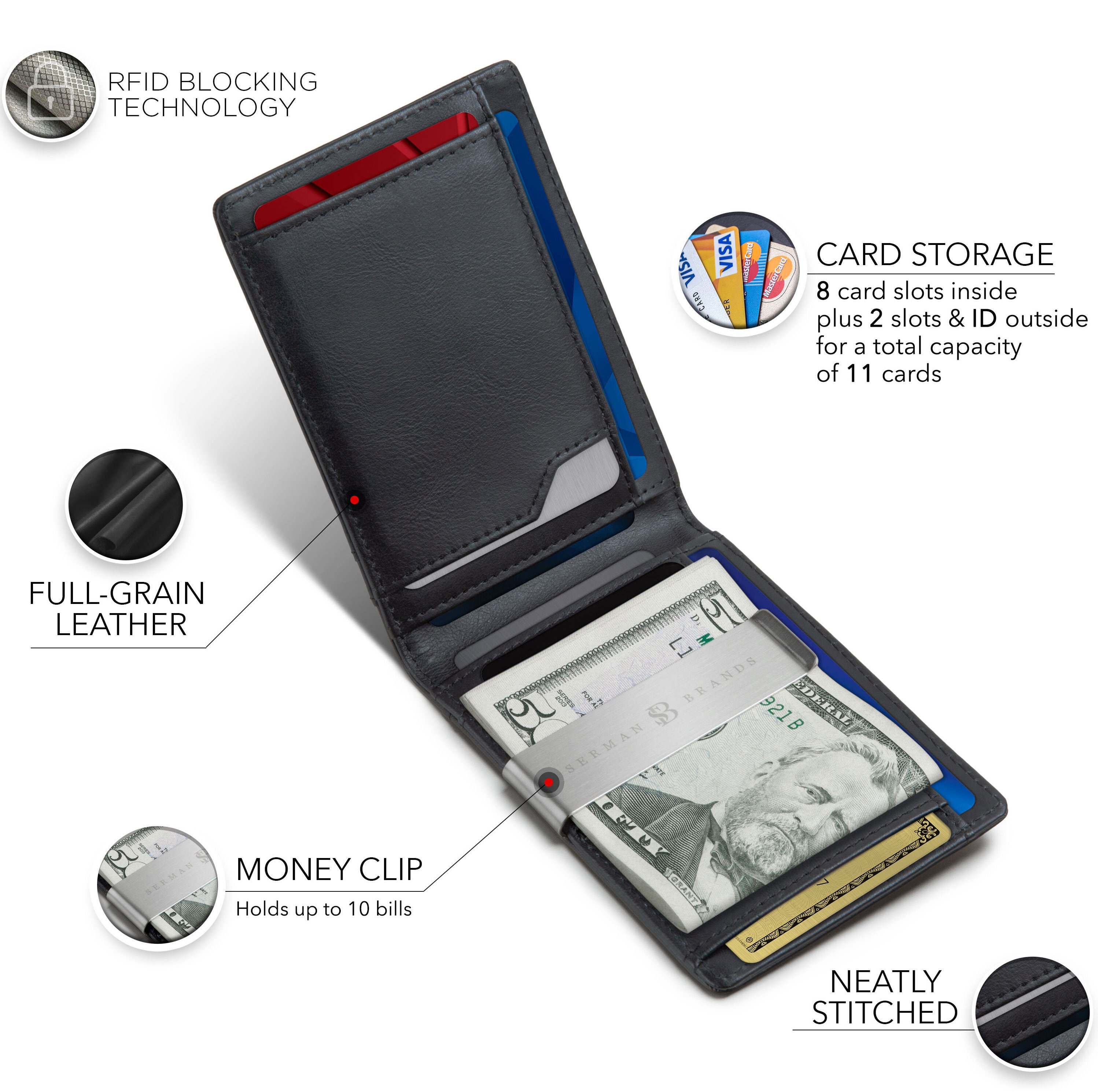 JASGOOD Wallet For Men RFID Blocking Bifold Minimalist Wallets Slim