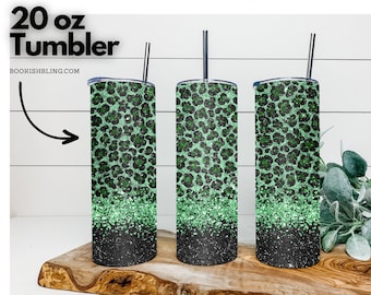 Green and Black Leopard Glitter 20oz Tumbler - Clearance