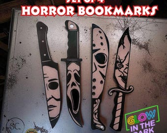 Set of 4 Horror Bookmarks | 3D Printed Glow in the Dark | Spooky Reading Accessories | Halloween Gift | Book Lover Gift