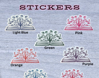 Book Floral Sticker- Choose from 7 Colors!