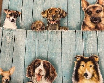 Happy Pups on Fences- Book Sleeve, ipad sleeve, Kindle Sleeve, Oasis Sleeve