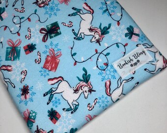 8x10 Ready to Ship- Flannel Holiday Unicorns- Book Sleeve