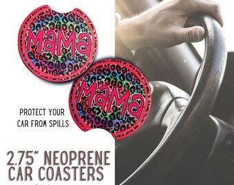 Car Coasters -Mama Leopard - Cup Holder Coaster, Coaster for Car Cup, 2 Pack NEOPRENE Car Accessories