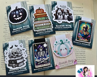 True Crime Magnetic Bookmarks, Spooky Tarot Bookmarks, Page Saver, Bookish Gift, pumpkins, true crime
