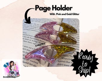 Resin Page Holder- Pink and Gold Glitter
