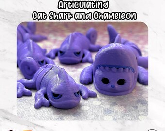 3D Articulating Cat Shark and Baby Chameleon- toys, desk toy, kids, gifts