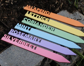 Set of Personalised Garden Markers  Custom Plant Names  Herb, Spice, Vegetable, Flower Labels  Colourful Acrylic Plant Stakes