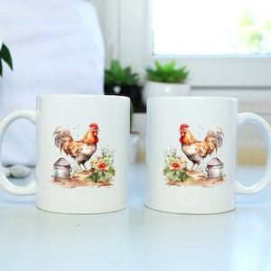 Rooster Watercolor Coffee Mug Chicken Collector
