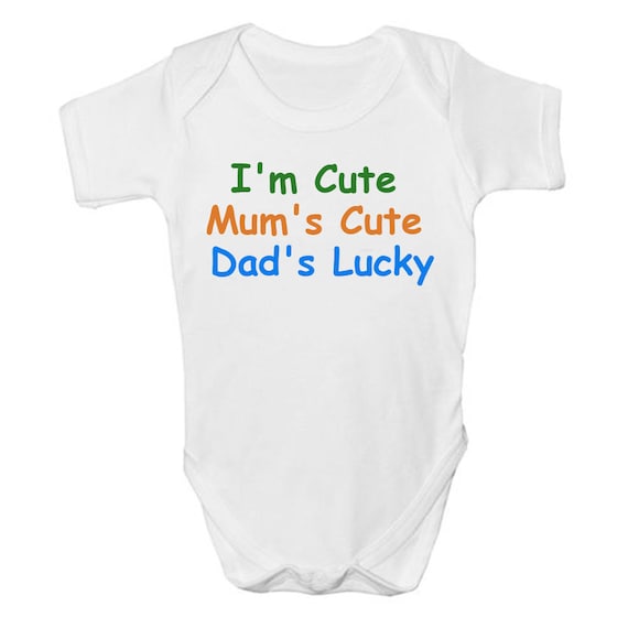 Personalised Baby Vest I/'m Cute Mummy/'s Beautiful Daddy/'s Lucky Funny Baby Vest