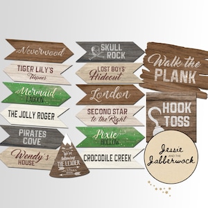 Neverland Directional signs Party Pack Printables | Peter Pan Decorations | Neverland Signs | Pirate Party & Fairy Birthday | Skull Rock