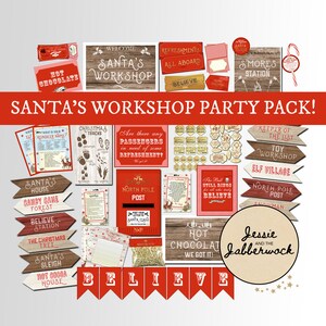 Santa es Workshop Super Party Pack Printables | Winter Weihnachtsset | Polar Express | Dekorationen | Aktivitäten | Schilder Etiketten | Elfendorf