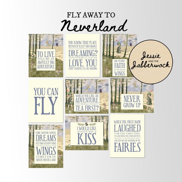 Neverland party | Sign Prints, Peter Pan Part Signs, You Can Fly, I would like to give you a Kiss, Fairies, Adventure, Believe