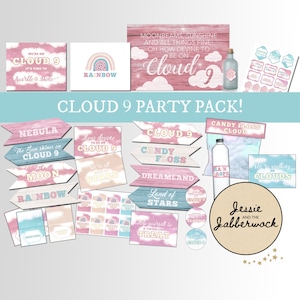 Wolke 9 Party Pack Ausdrucke | Geburtstags-Party-Set 9 | Himmlische Dekorationen | Schilder | Lebensmittel Etiketten | Pyjama Party