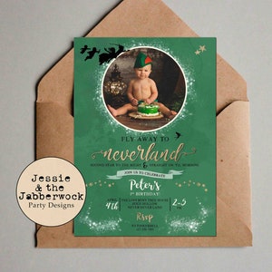 Neverland Photo Invite, Second Star to the Right and Straight on til Morning, Peter Pan invitation