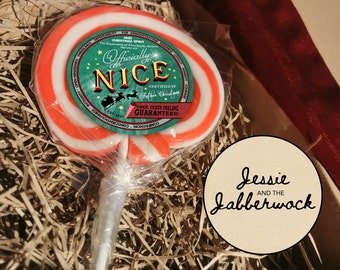 Officially Nice Lollipop | Stocking Filler | Christmas Eve Box Gift | North Pole Elf made swirl Lolly