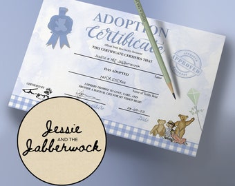 Adopt a Teddy Bear sign & Certificate Party Pack Printable | Adopt a Dolly | Instant download | Teddy Bears' Picnic Party