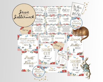 Wonderland Treasure Hunt Clue Set, Alice in Wonderland Scavenger Quest, Easter egg hunt party printables, Instant download, Kid&#39;s Activity