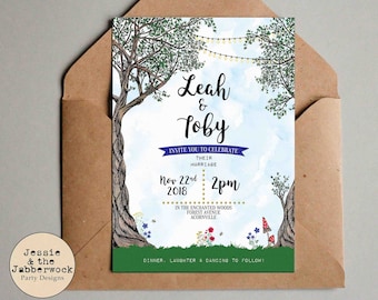 Enchanted Forest Wedding Invite, Magical Fairy tale Woodland Invitation,  Save the Date, RSVP