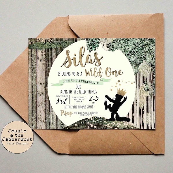 Where the Wild things Are Invitation, Wild One Moon Invite, Let the Wild Rumpus Start, First Birthday Forest party