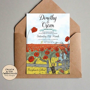 Hochzeitseinladungen zum Zauberer von Oz, Save the Date, RSVP, Over the Rainbow Poppy Field
