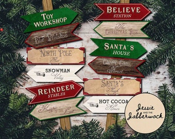 Taller de Papá Noel del Polo Norte Señales direccionales Paquete de fiesta imprimibles / Decoraciones navideñas / Aldea de los elfos / Polar Express / Fiesta navideña