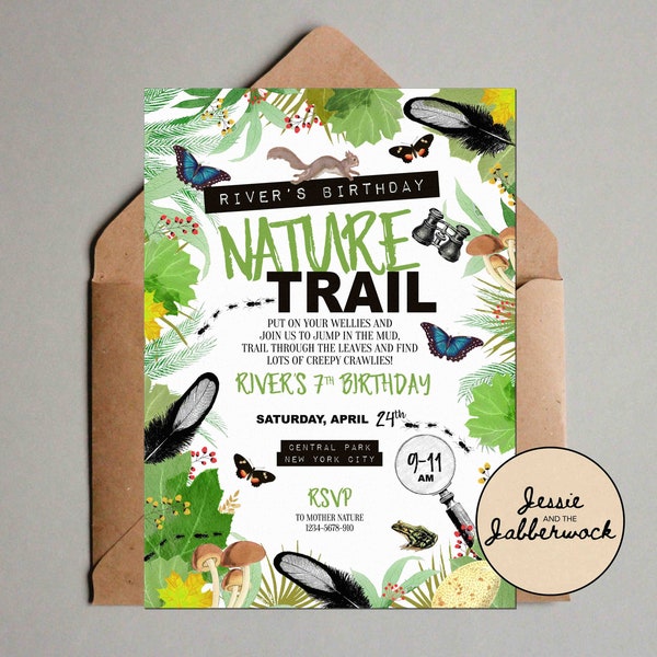 Nature Trail invitation | Woodland Creepy Crawlies | Explorer invite | Forest Party | B-earth-day party | Scavenger hunt party
