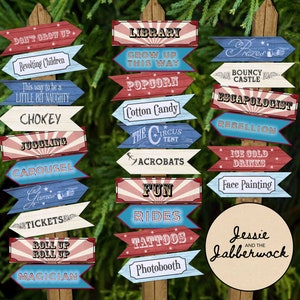 Matilda Thema Wegweiser Party Pack Printables | Zirkus Dekorationen | Karneval Geburtstag | Fete Zeichen | Buch Party | Bibliotheksschild
