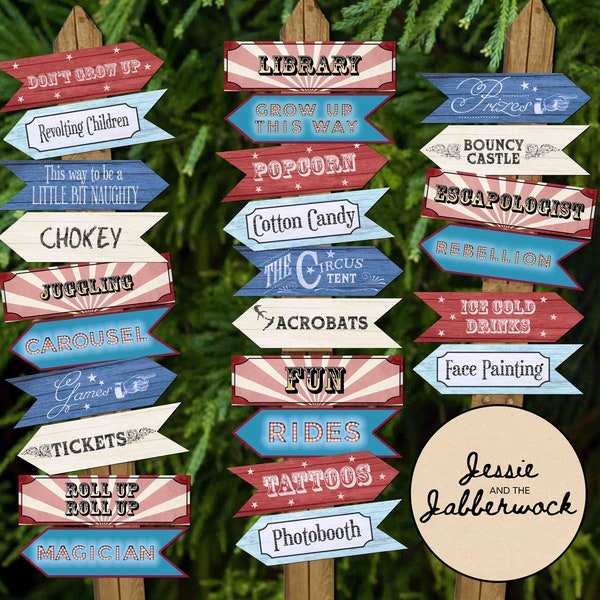 Matilda themed Directional signs Party Pack Printables | Circus Decorations | Carnival Birthday | Fete Signs | Book Party | Library sign