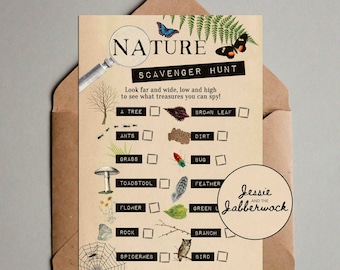 Nature Trail Scavenger Hunt Printable, Instant download, Treasure Hunt checklist Worksheet, Eye spy Game, Hide and seek, Garden Games