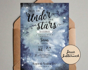 Under the Stars Invite, Star Gazer, Night Sky, Galaxy, space Invitation, Celestial party