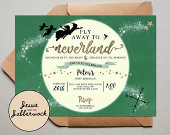 Neverland Invite, Second Star to the Right and Straight on til Morning, Peter Pan invitation